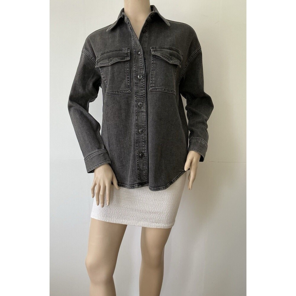 NEW MADEWELL (Size XS) Black Denim Button 2 Flap Pockets Shacket Shirt Jacket